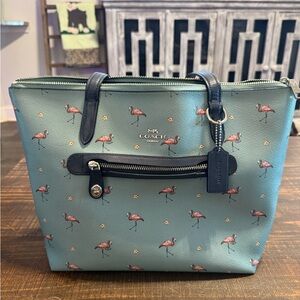 Coach Blue Flamingo Print Tote Bag